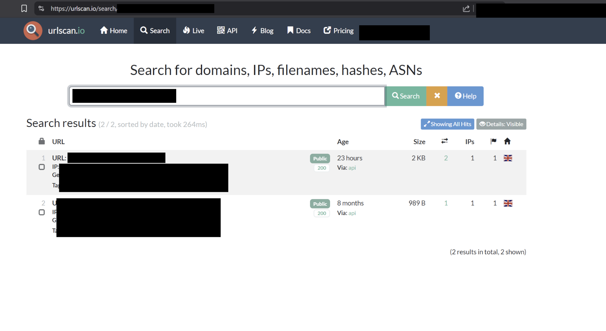 Our report to Urlscan